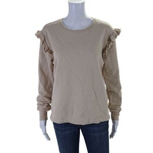 Leallo Womens Long Sleeve Ruffled Scoop Neck Sweatshirt Brown Cotton Size Medium